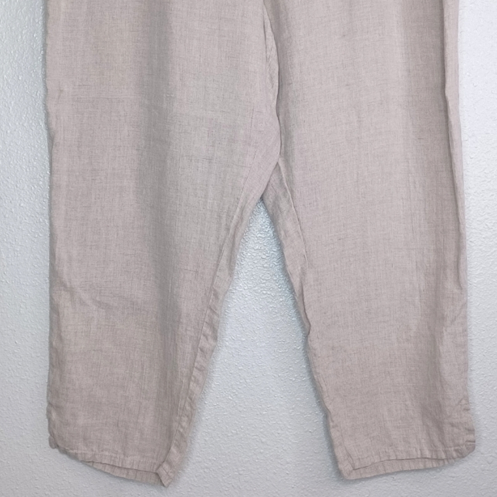 Flax 100% Linen Oatmeal Lagenlook Pull-On Sz L Pants - Picture 4 of 14